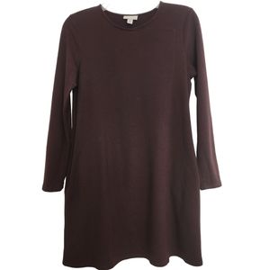 Purejill Brown long sleeve T-Shirt dress round neckline SZ XS
